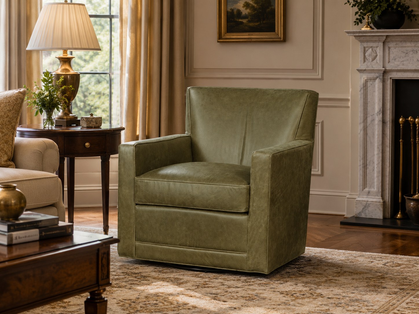Jaxson Swivel Chair in Keystone Moss lifestyle image - Chair Keystone Traditional