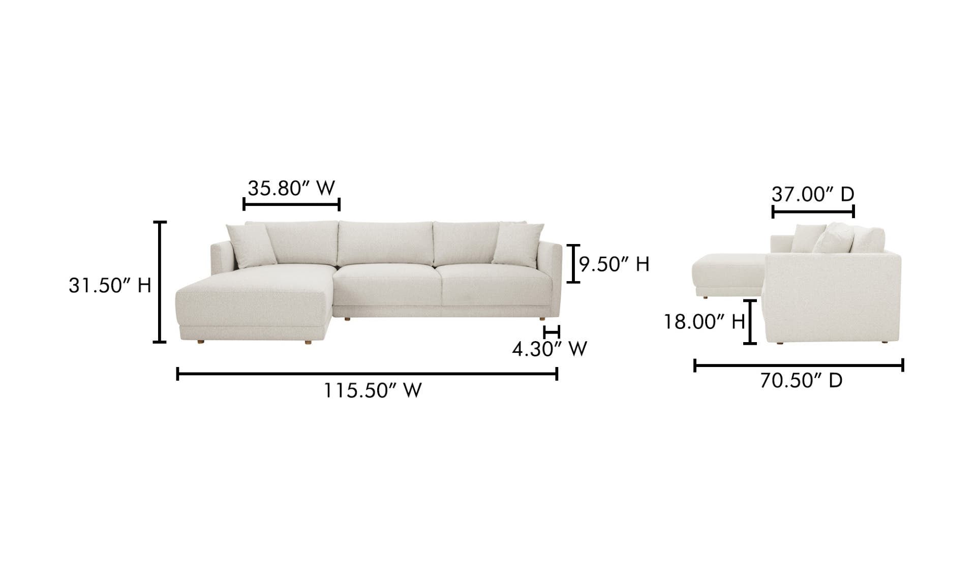 Bryn Sectional Left Oyster by Moe's Home Collection - view 10
