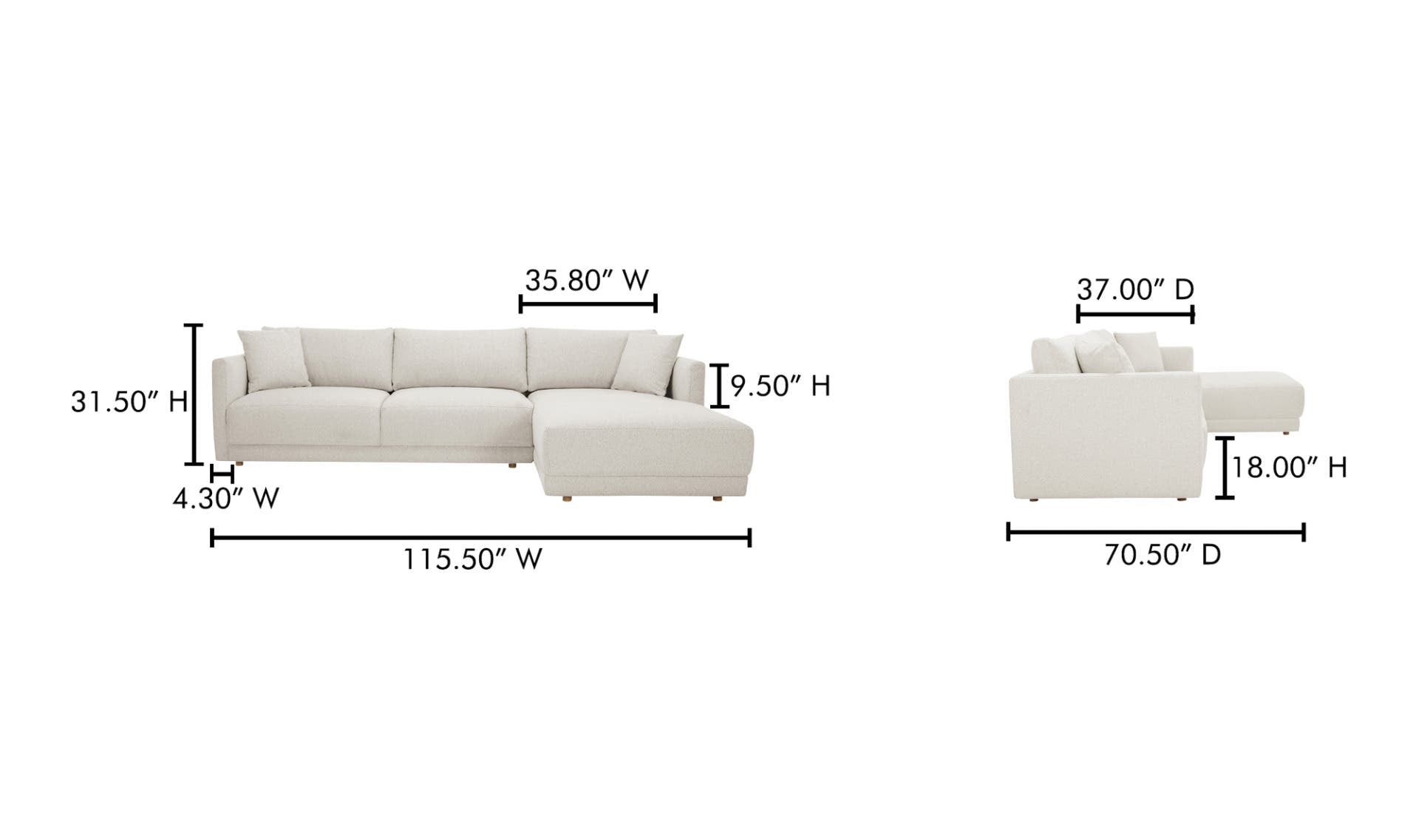 Bryn Sectional Right Oyster by Moe's Home Collection - view 10