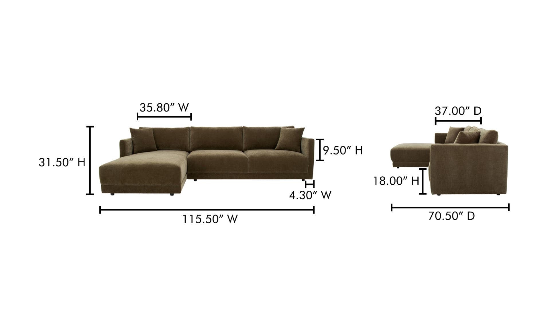 Bryn Sectional Left Heritage Cedar Green by Moe's Home Collection - view 14