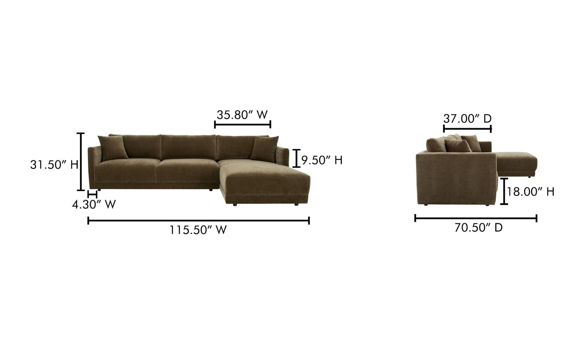 Bryn Sectional Right Heritage Cedar Green by Moe's Home Collection - view 14