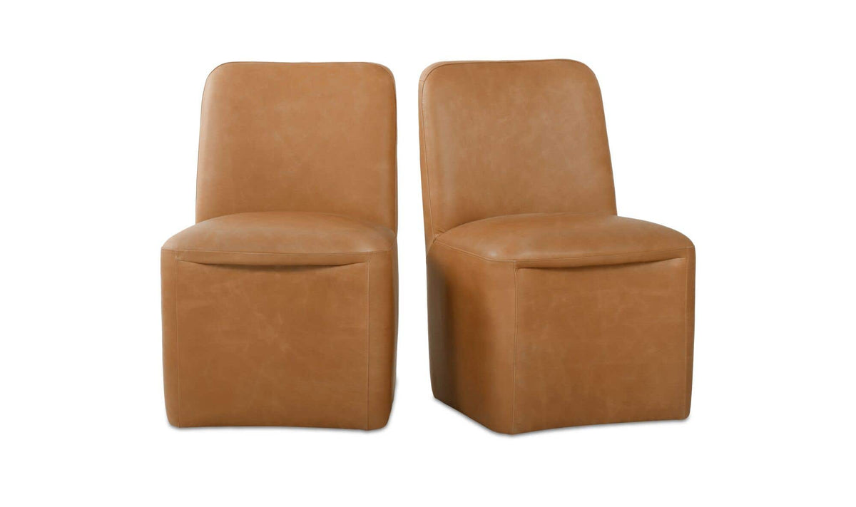 Bent Rolling Dining Chair Tan Leather - Set of Two by Moe's Home Collection - view 2