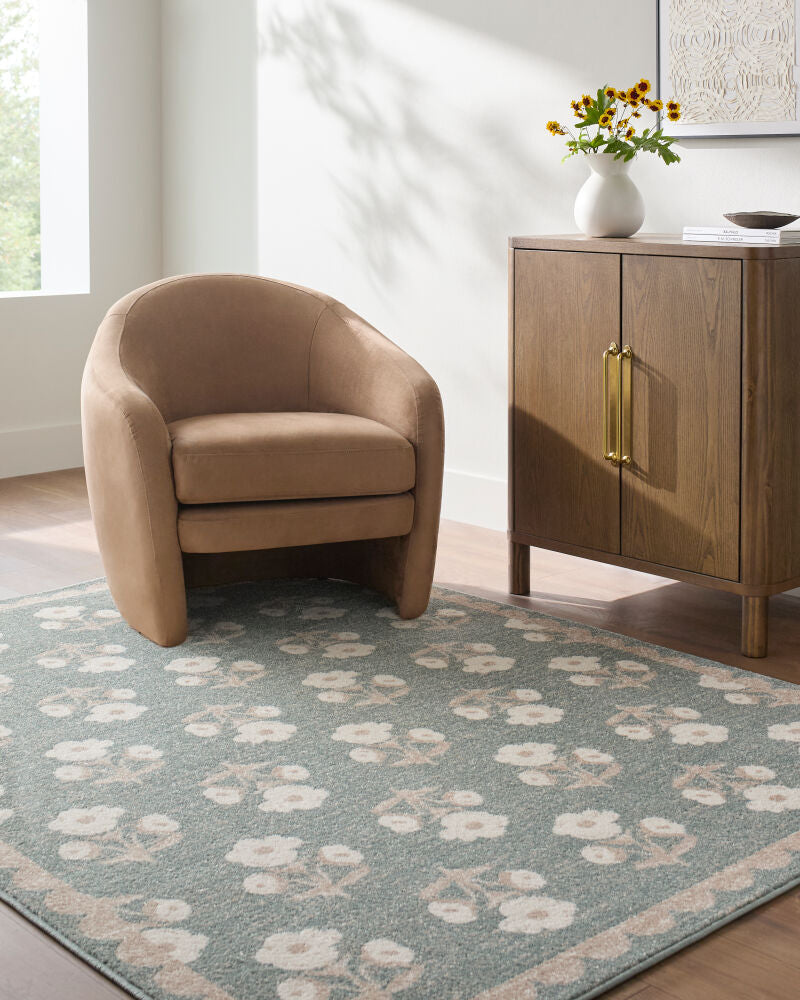 Louise Ivory/Sage Machine Woven Rug - roomscene