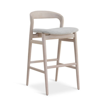 Modern Brazilian Velma Bar Stool Bouclé Crafted Glaze Seat - Nevoa Frame