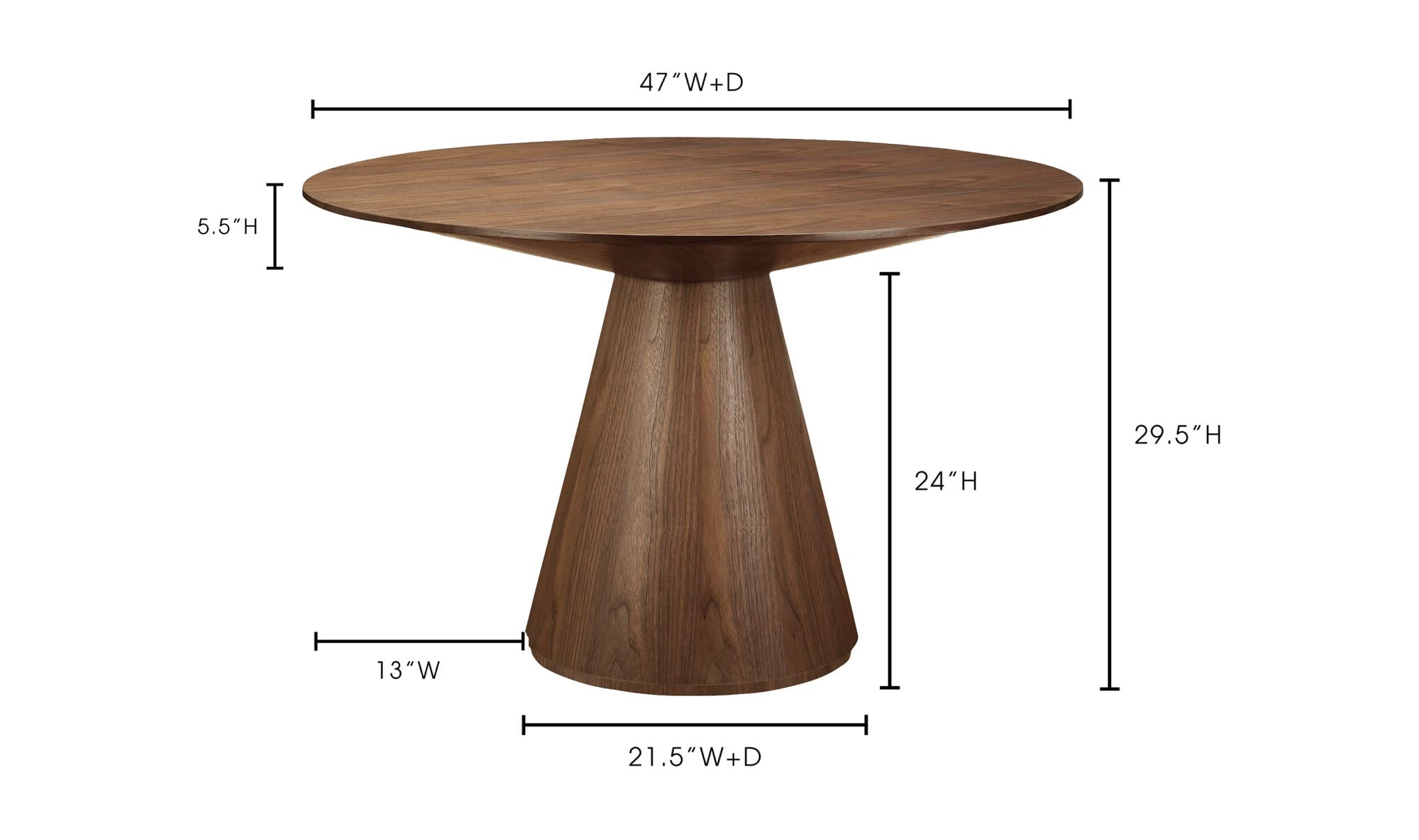Otago 47In Round Dining Table Walnut by Moe's Home Collection - view 10