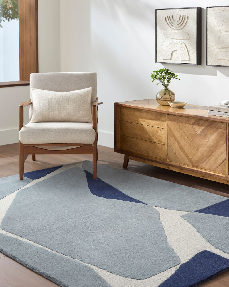 Kennedy Blue/Navy Handmade Rug - roomscene