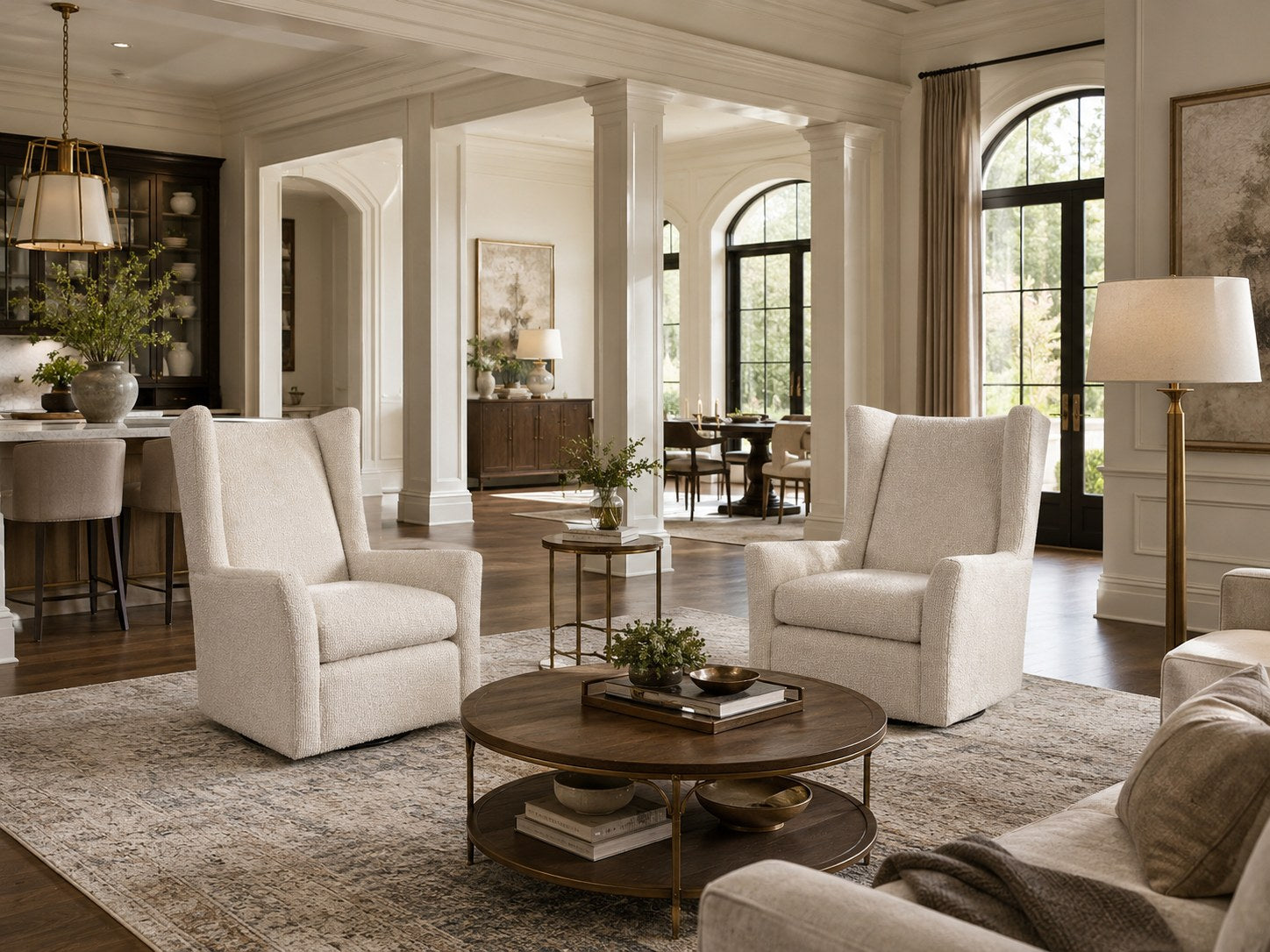 Kent Swivel Chair in Disk Linen lifestyle image - Disk Linen Traditional