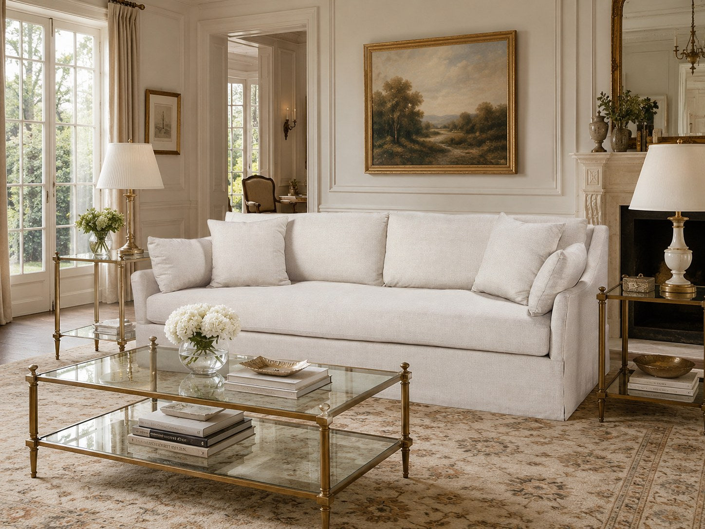 Kimpton Sofa in Turbo Sand (Performance Fabric) lifestyle image - Sand Traditional Transitional