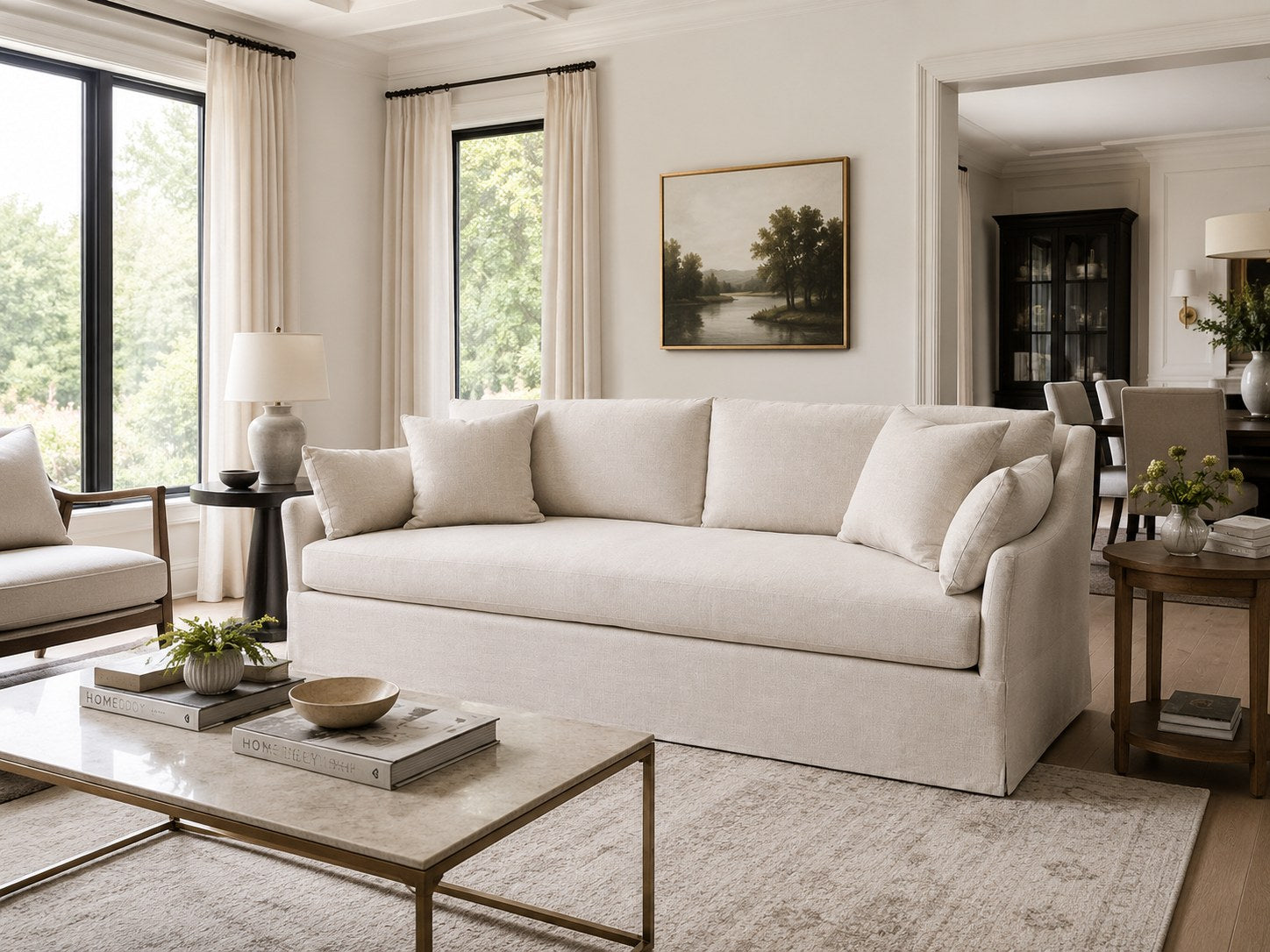 Kimpton Sofa in Turbo Sand (Performance Fabric) lifestyle image - Sand Transitional Traditional