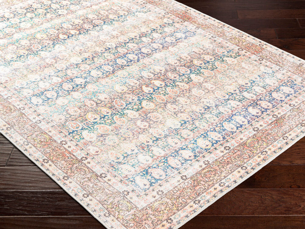 Kemer Bright Blue/Yellow Machine Woven Rug - corner
