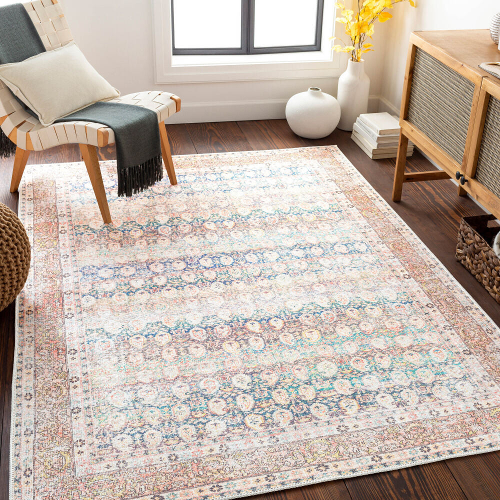 Kemer Bright Blue/Yellow Machine Woven Rug - roomscene