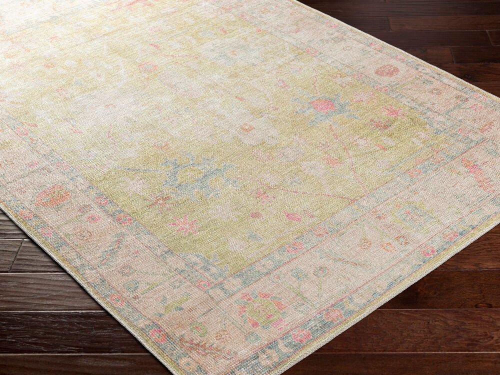 Kemer Dusty Pink/White Machine Woven Rug - corner