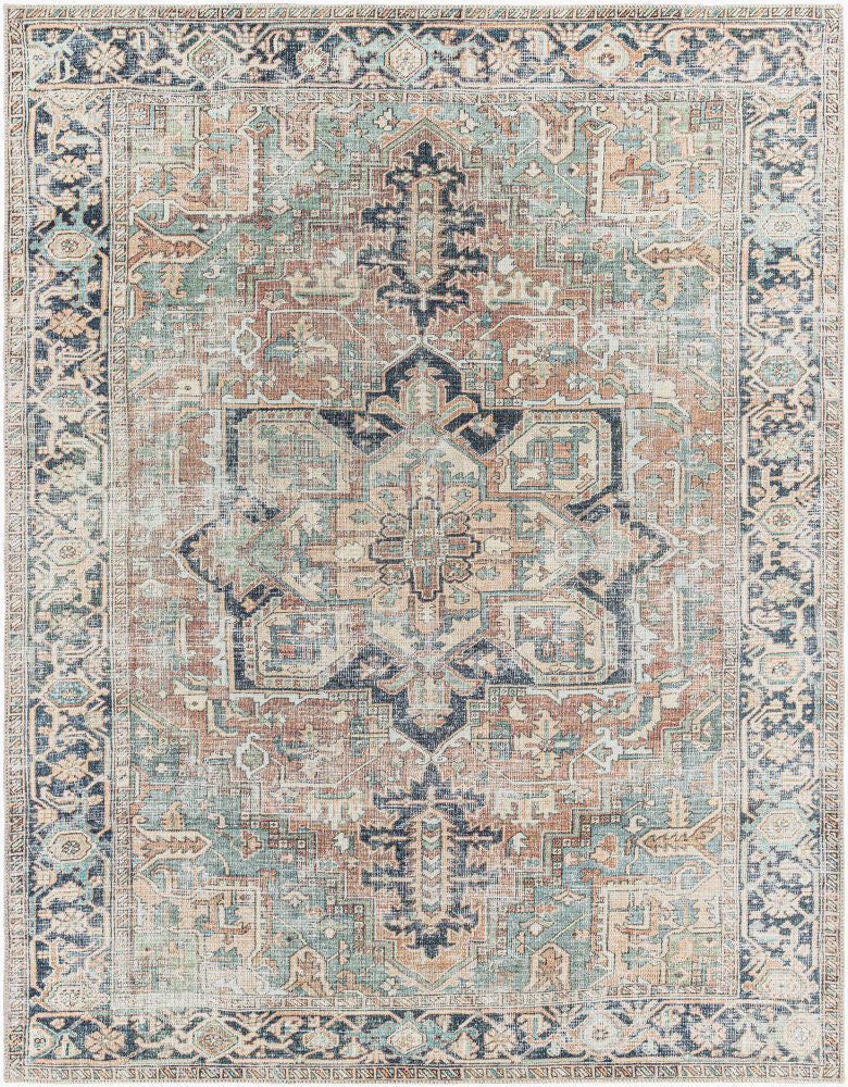 Kemer Navy/Yellow Machine Woven Rug - 5'3" x 7'