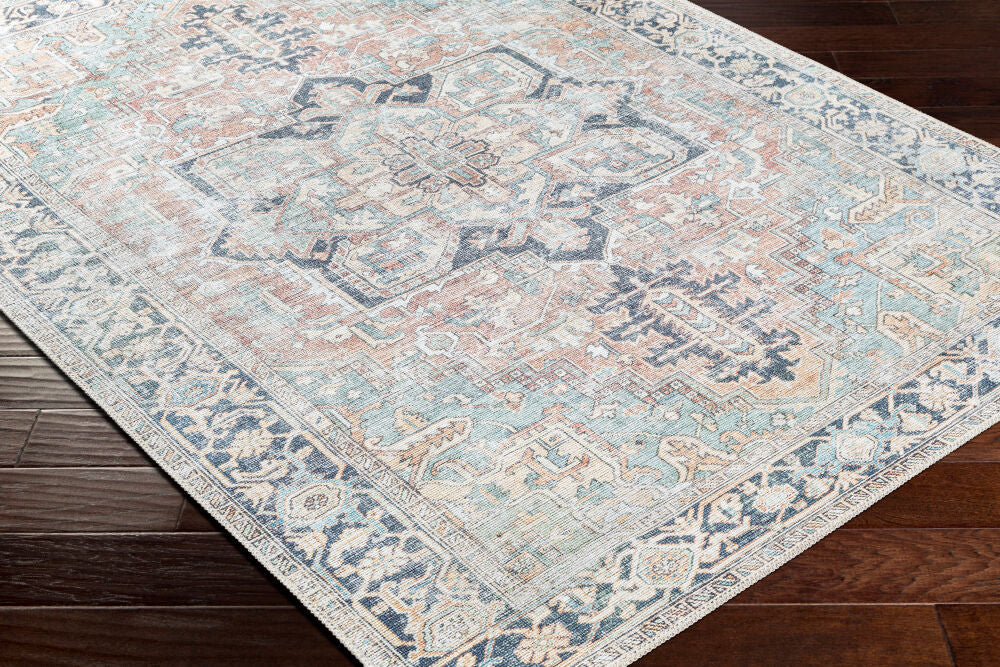 Kemer Navy/Yellow Machine Woven Rug - corner