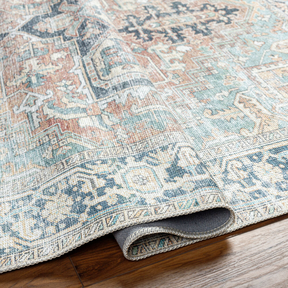Kemer Navy/Yellow Machine Woven Rug - fold