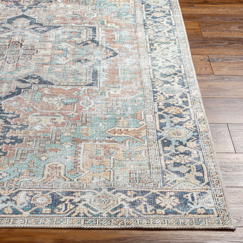 Kemer Navy/Yellow Machine Woven Rug - front