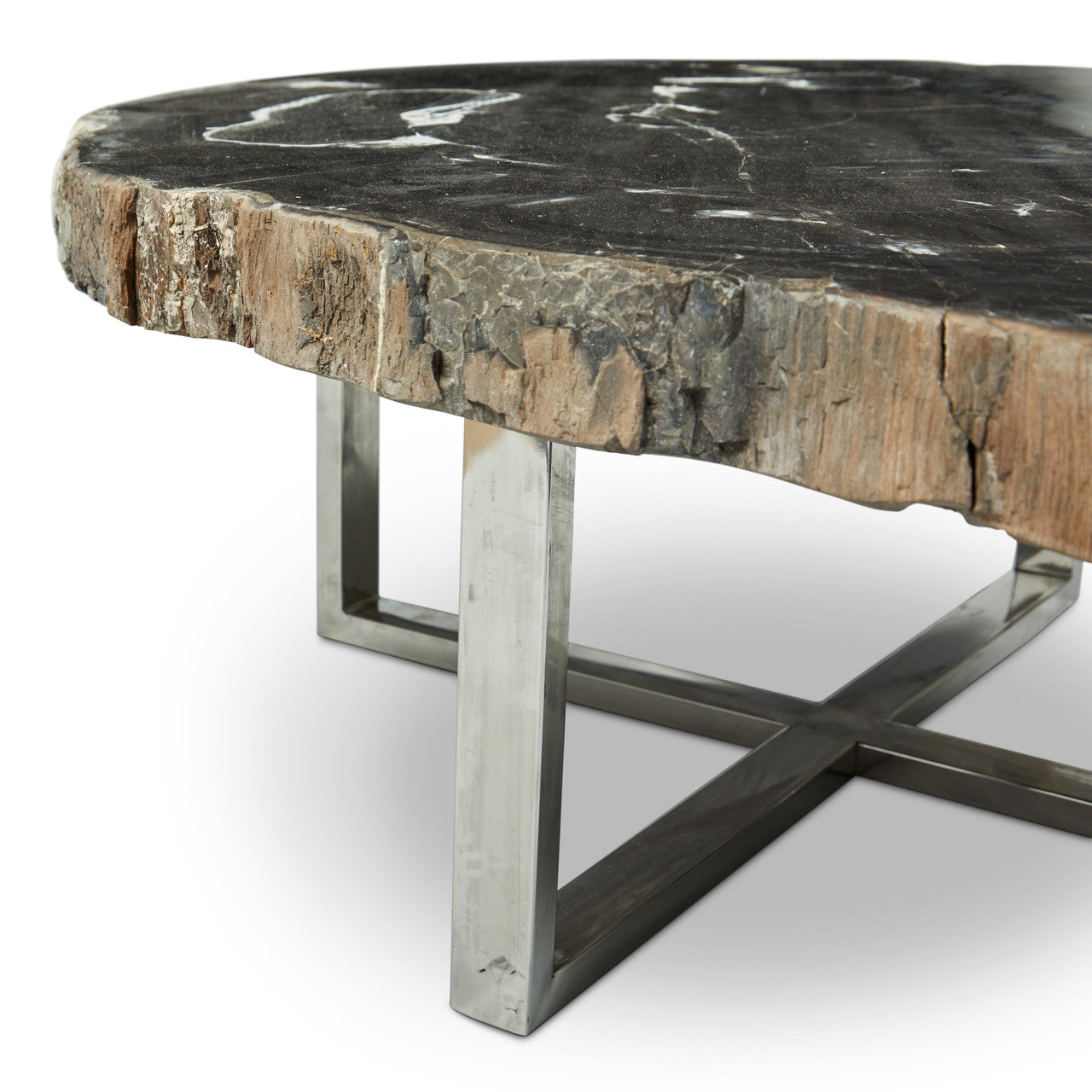 Relique - Eliza Coffee Table - Polished Stainless Steel Base - Natural Dark Top