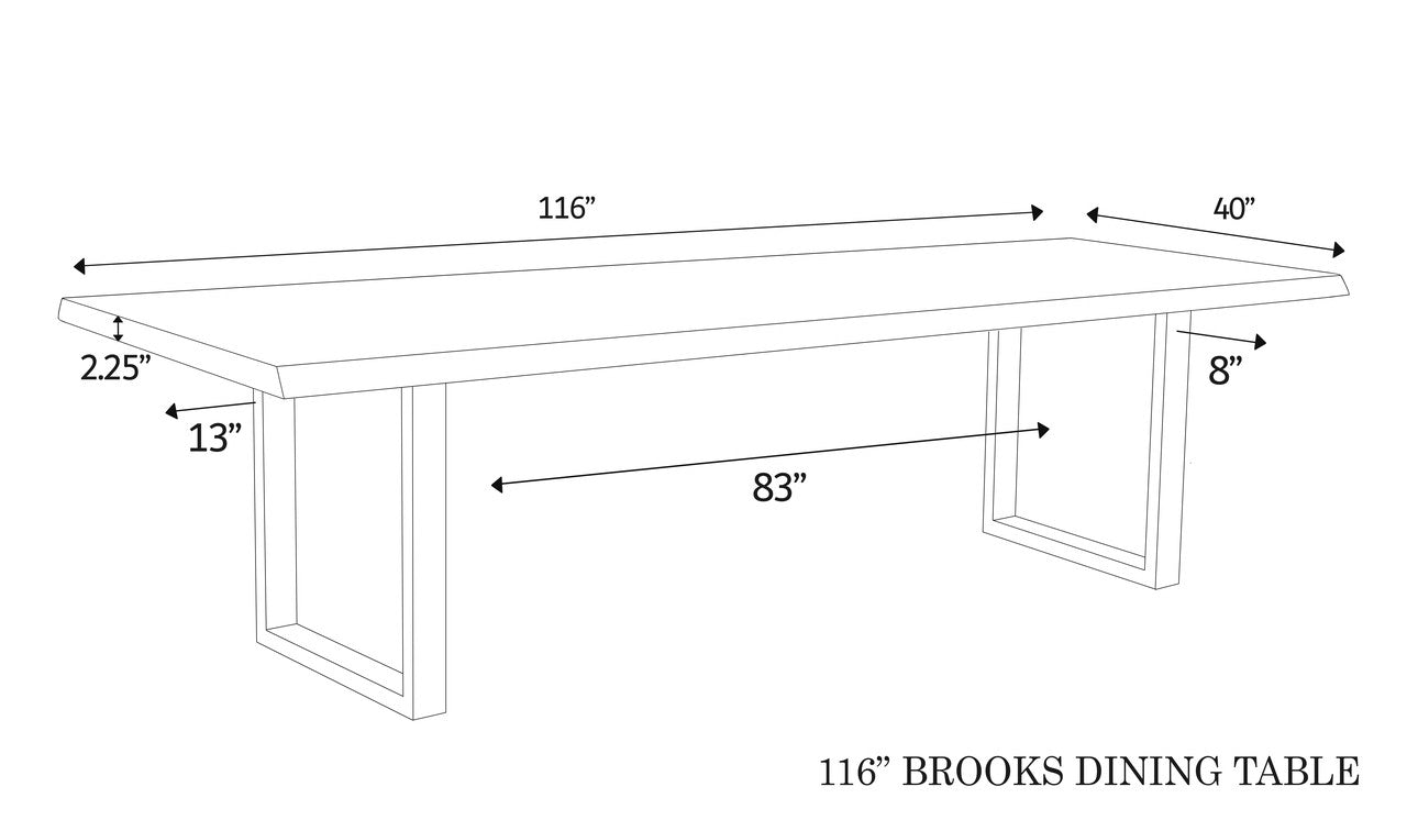 Brooks - Dining Table - U Base - 40" x 116" - Ebonized Top - Black Base