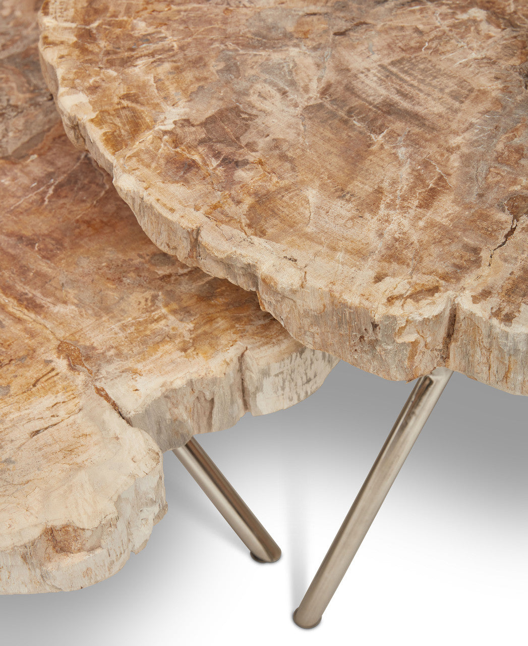 Relique - Lastra Coffee Table - Set of 2 - Polished Stainless Steel Legs - Natural Light Top
