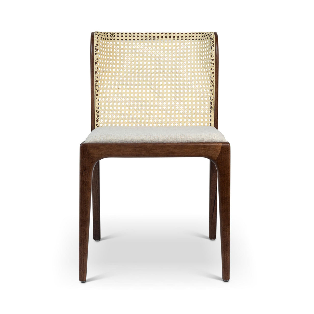 Modern Brazilian - Eloa - Cane Side Chair - Medley Ivory Seat - Nogal Frame - Natural Cane Webbing