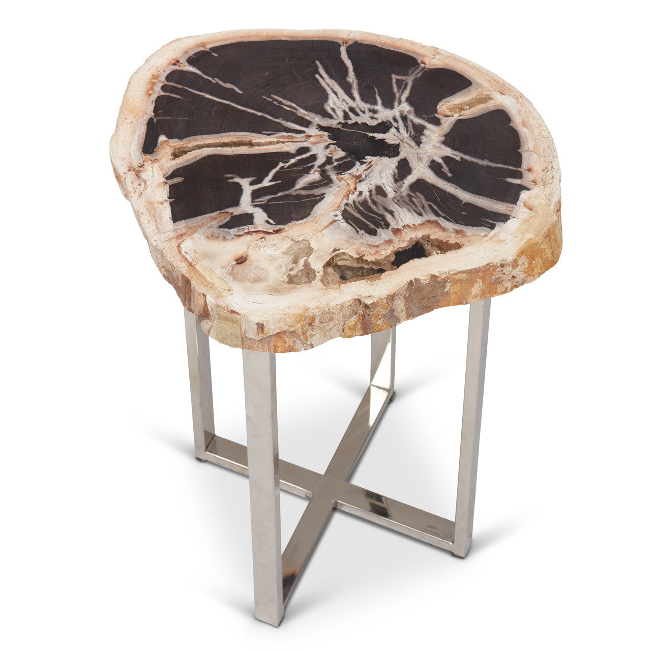 Relique - Eliza End Table - Polished Stainless Steel Base - Natural Dark Top