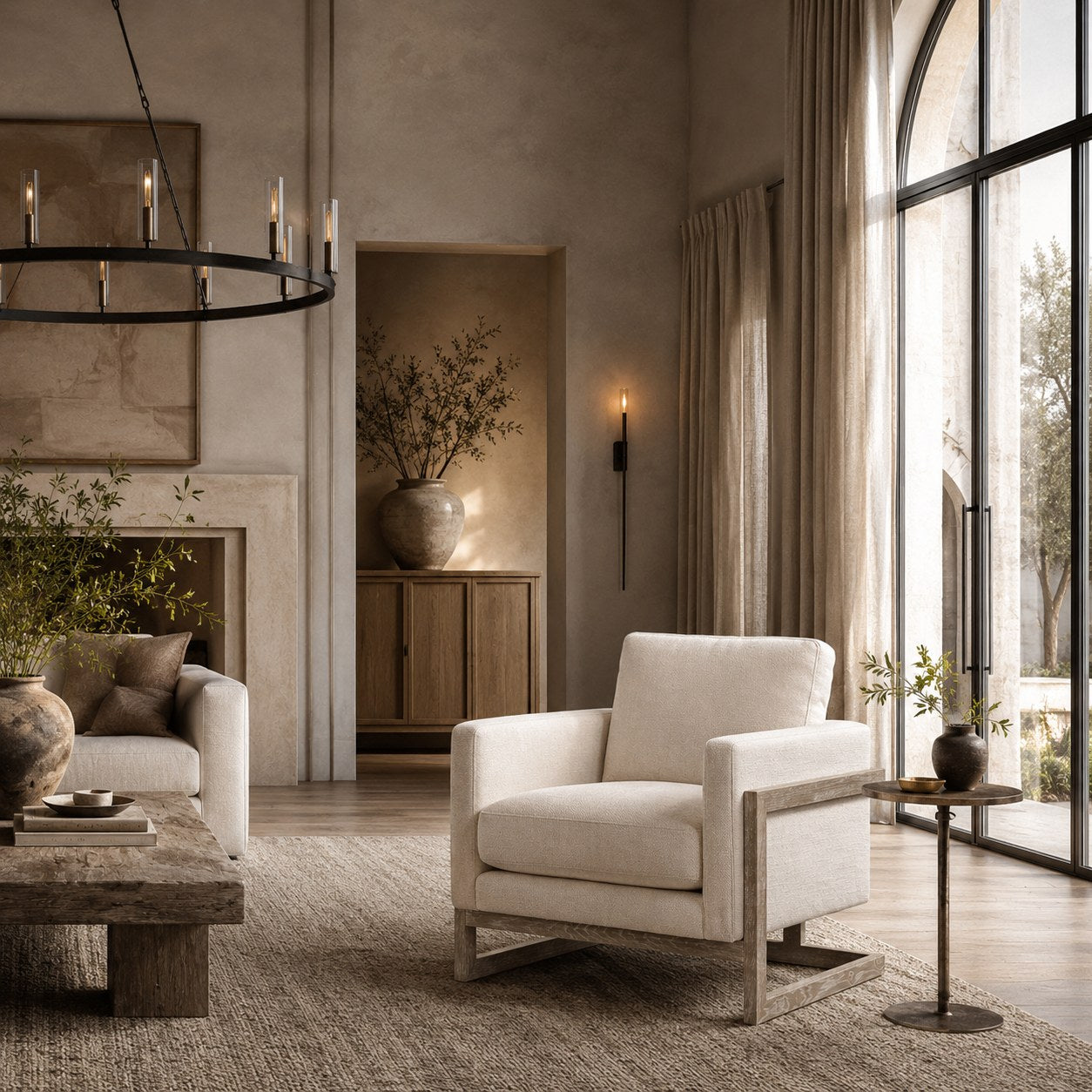 La Cienega Chair in Data Cream (Performance Fabric) lifestyle image - Cream Contemporary Transitional