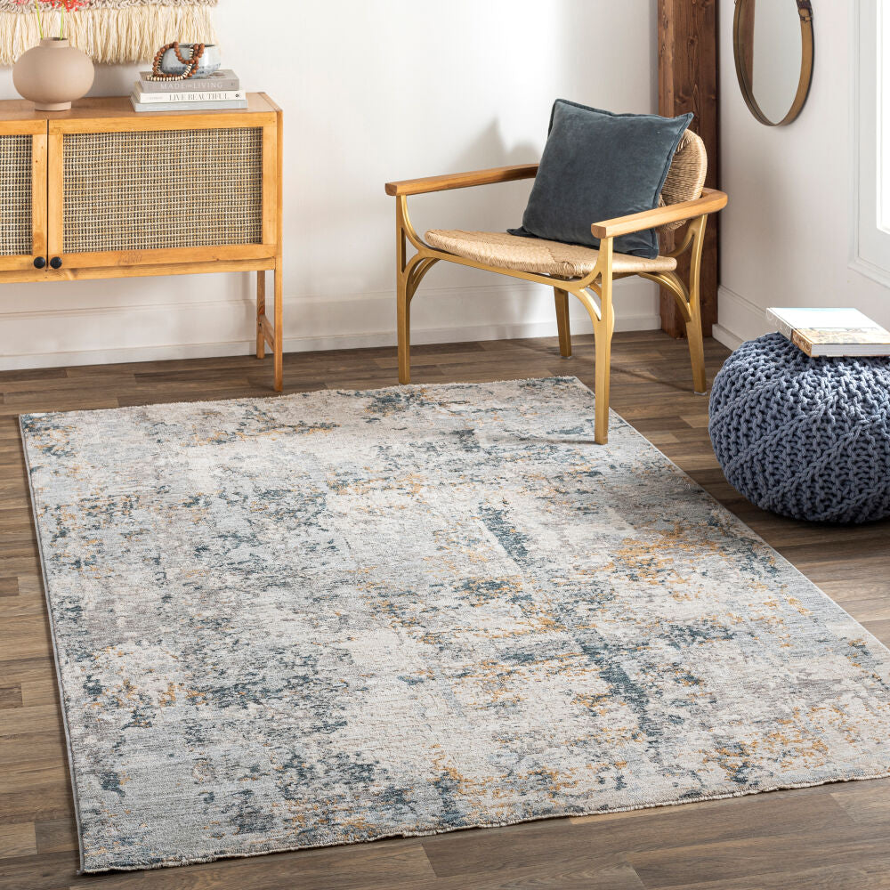Laila Charcoal/Teal Machine Woven Rug - roomscene