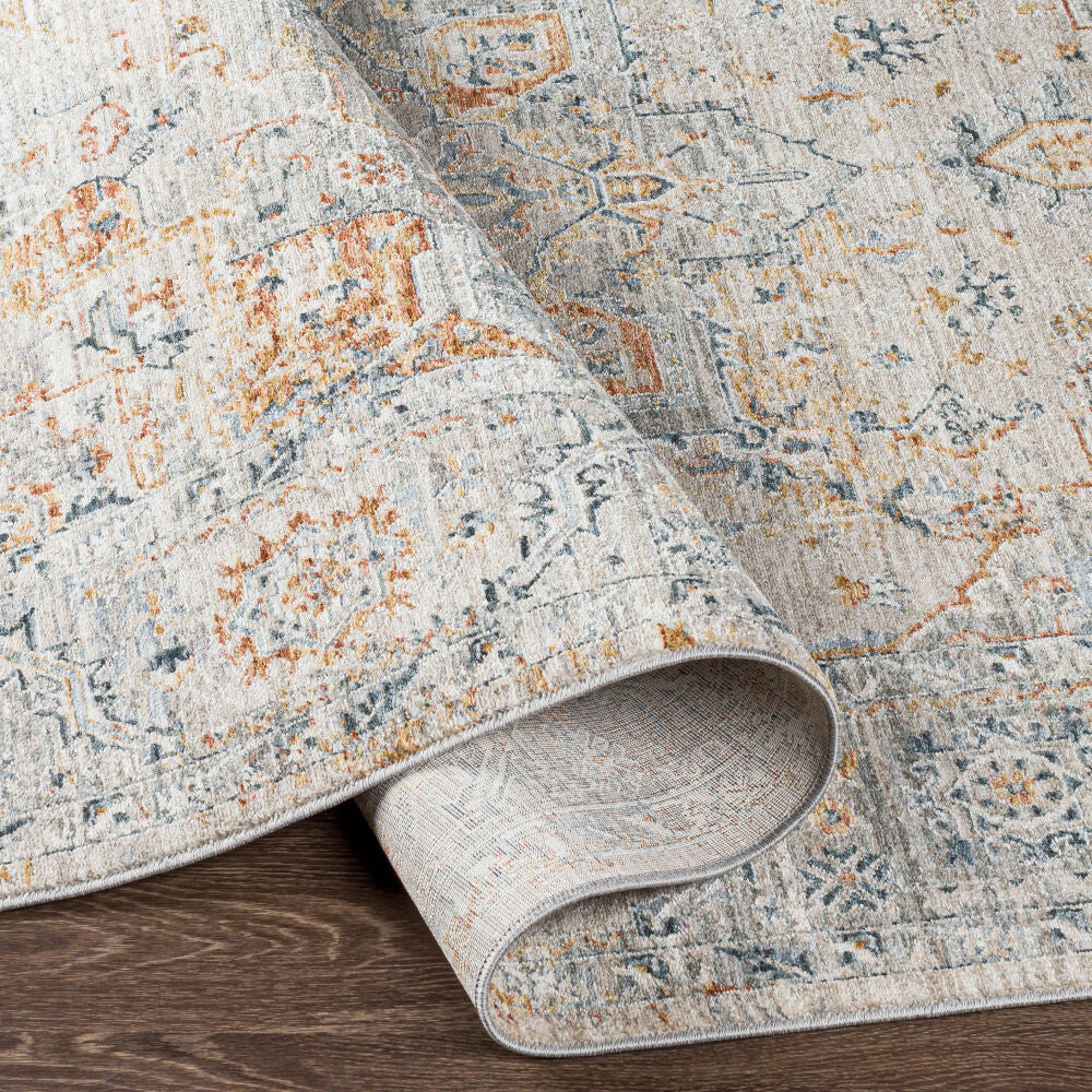 Laila Cream/Teal Machine Woven Rug LAA-2312 - fold