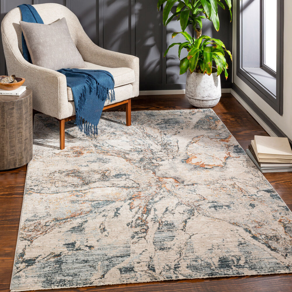 Laila Cream/Teal Machine Woven Rug LAA-2316 - roomscene