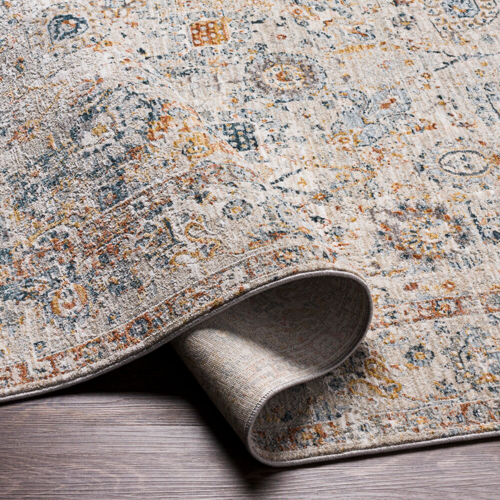 Laila Cream/Teal Machine Woven Rug LAA-2317 - fold