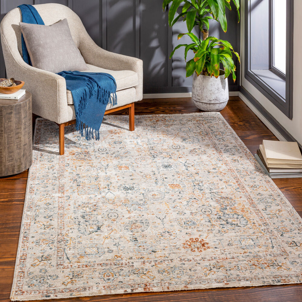 Laila Cream/Teal Machine Woven Rug LAA-2317 - roomscene