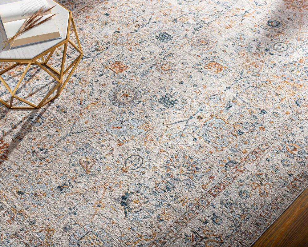 Laila Cream/Teal Machine Woven Rug LAA-2317 - styleshot