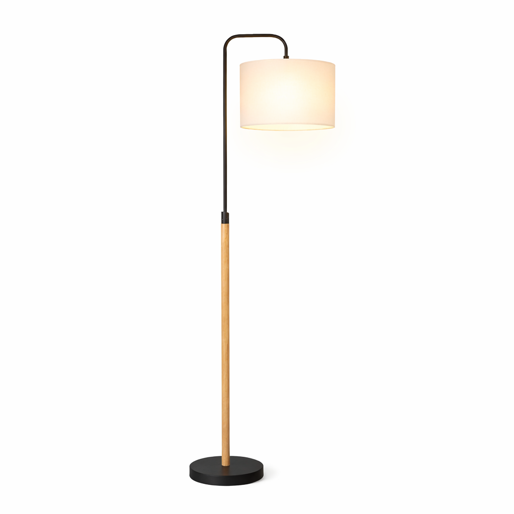 Lior Floor Lamp | Wooden Pole and White Drum Shade