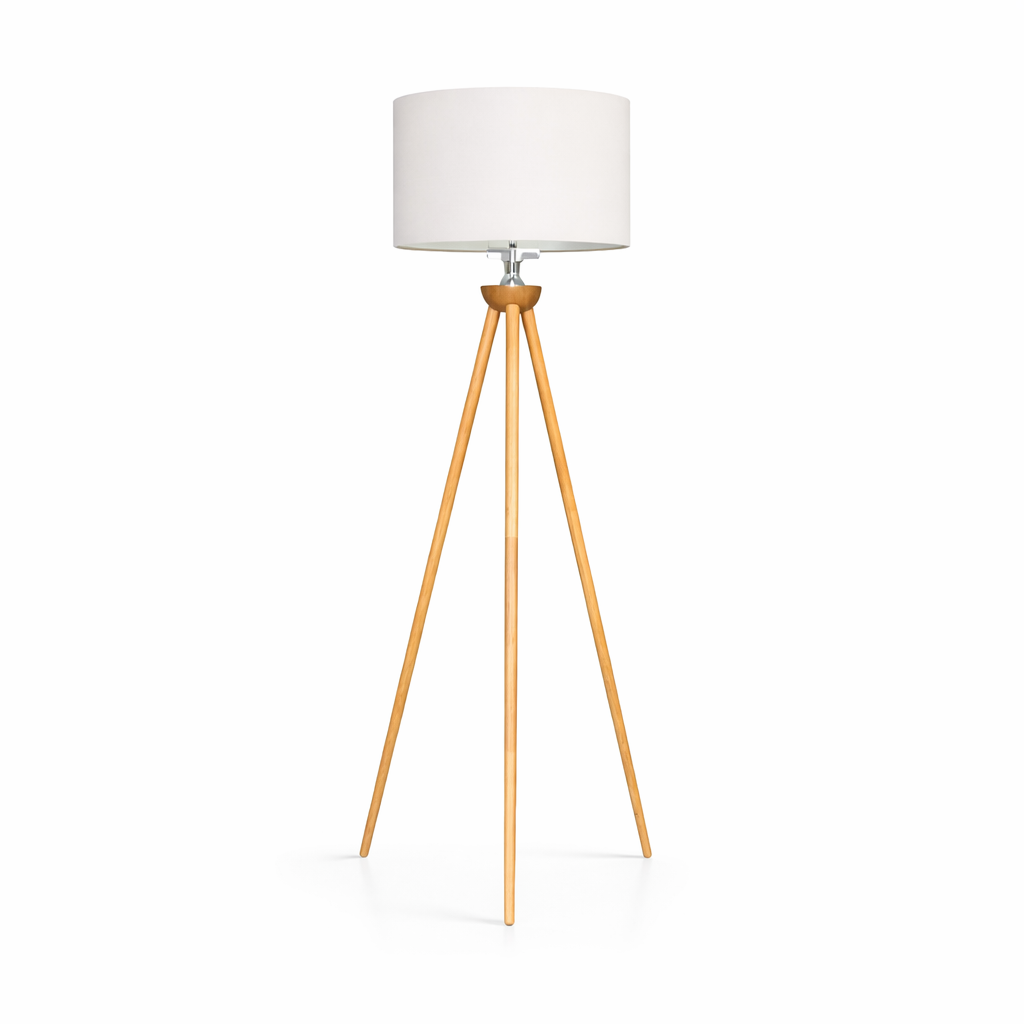 Lirios Floor Lamp | Natural Three-Legged Wood and Linen Shade