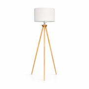 Lirios Floor Lamp | Natural Three-Legged Wood and Linen Shade