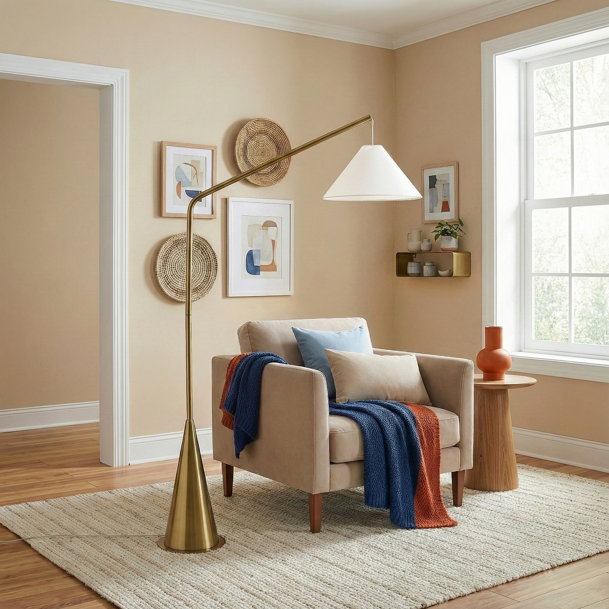 Lisbon Floor Lamp | Hanging White Shade and Coned Base