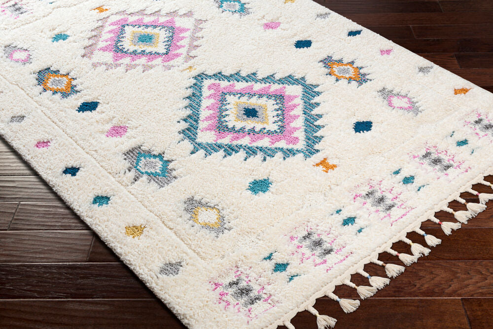 Lofty Aqua/Yellow Machine Woven Rug - corner