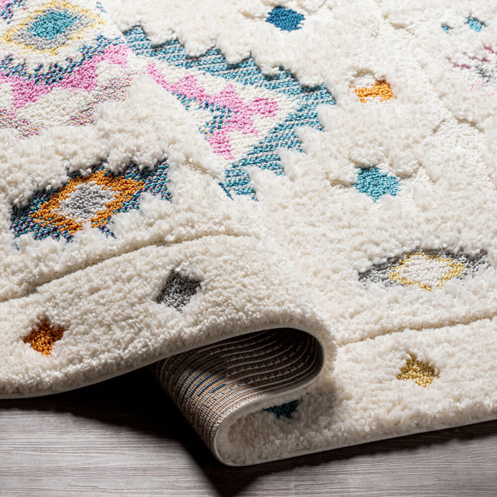 Lofty Aqua/Yellow Machine Woven Rug - fold