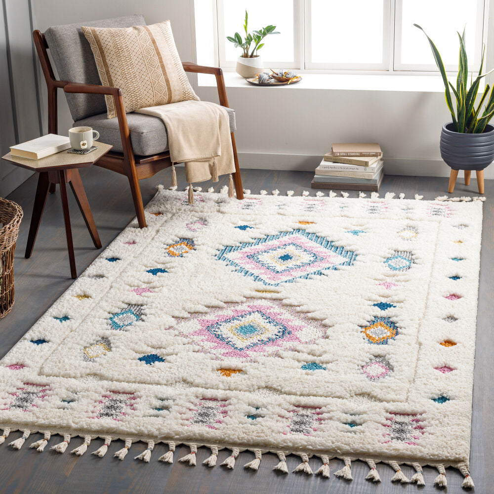 Lofty Aqua/Yellow Machine Woven Rug - roomscene