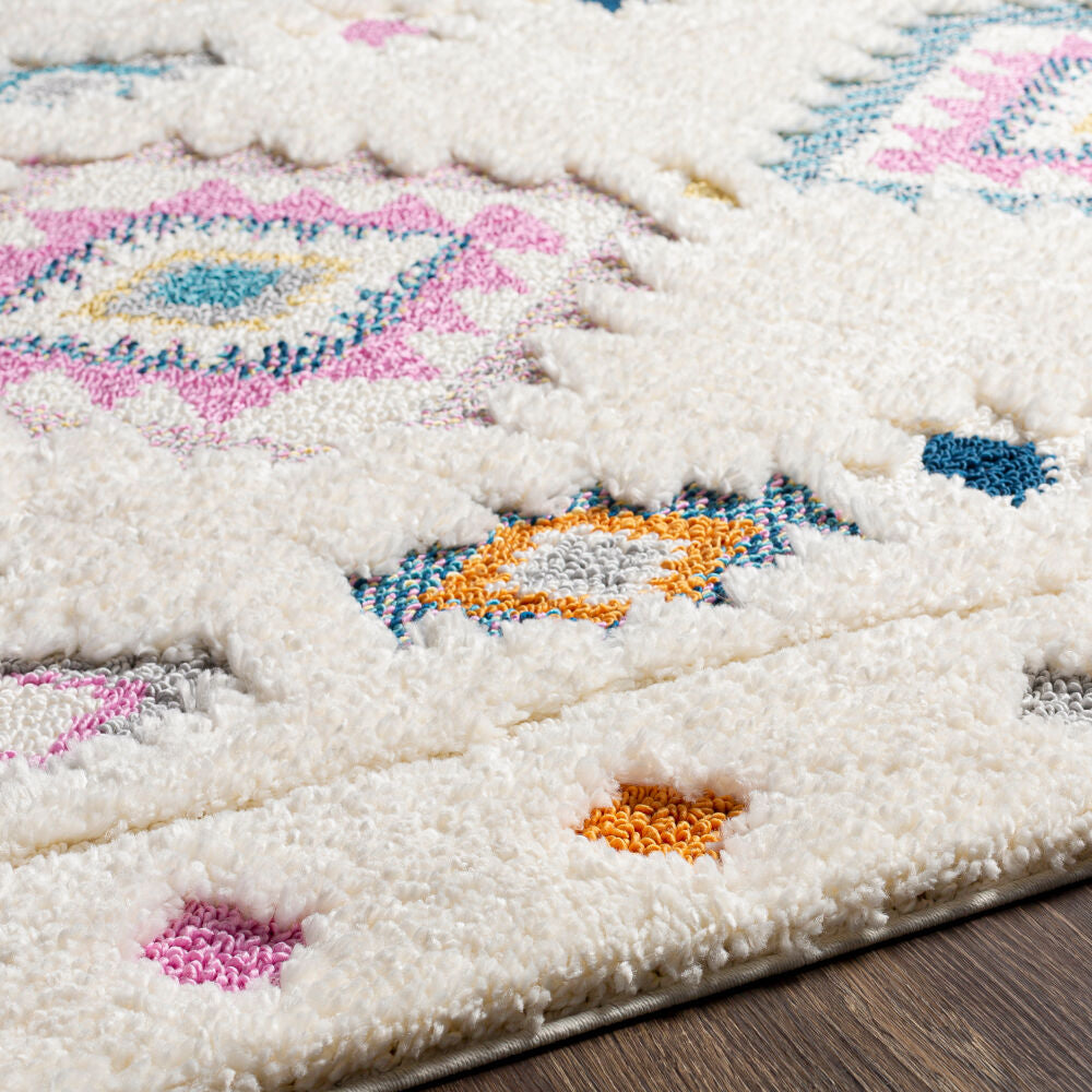 Lofty Aqua/Yellow Machine Woven Rug - texture
