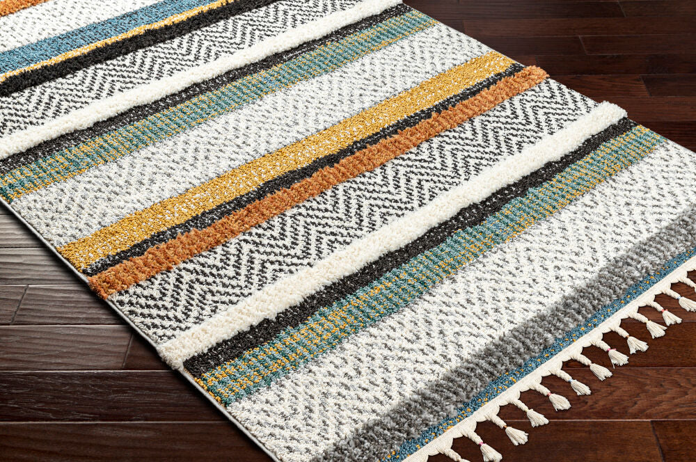 Lofty Black/Off-White Machine Woven Rug - corner