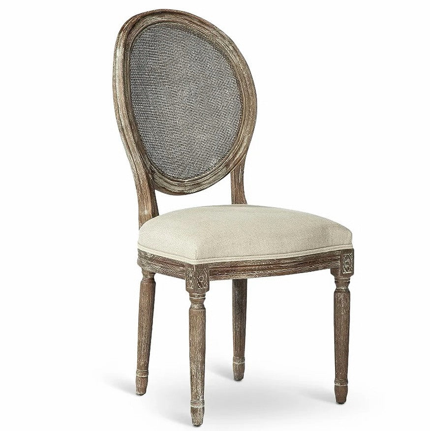 Louis XVI Solid Oak Woven Cane Back Side Chair