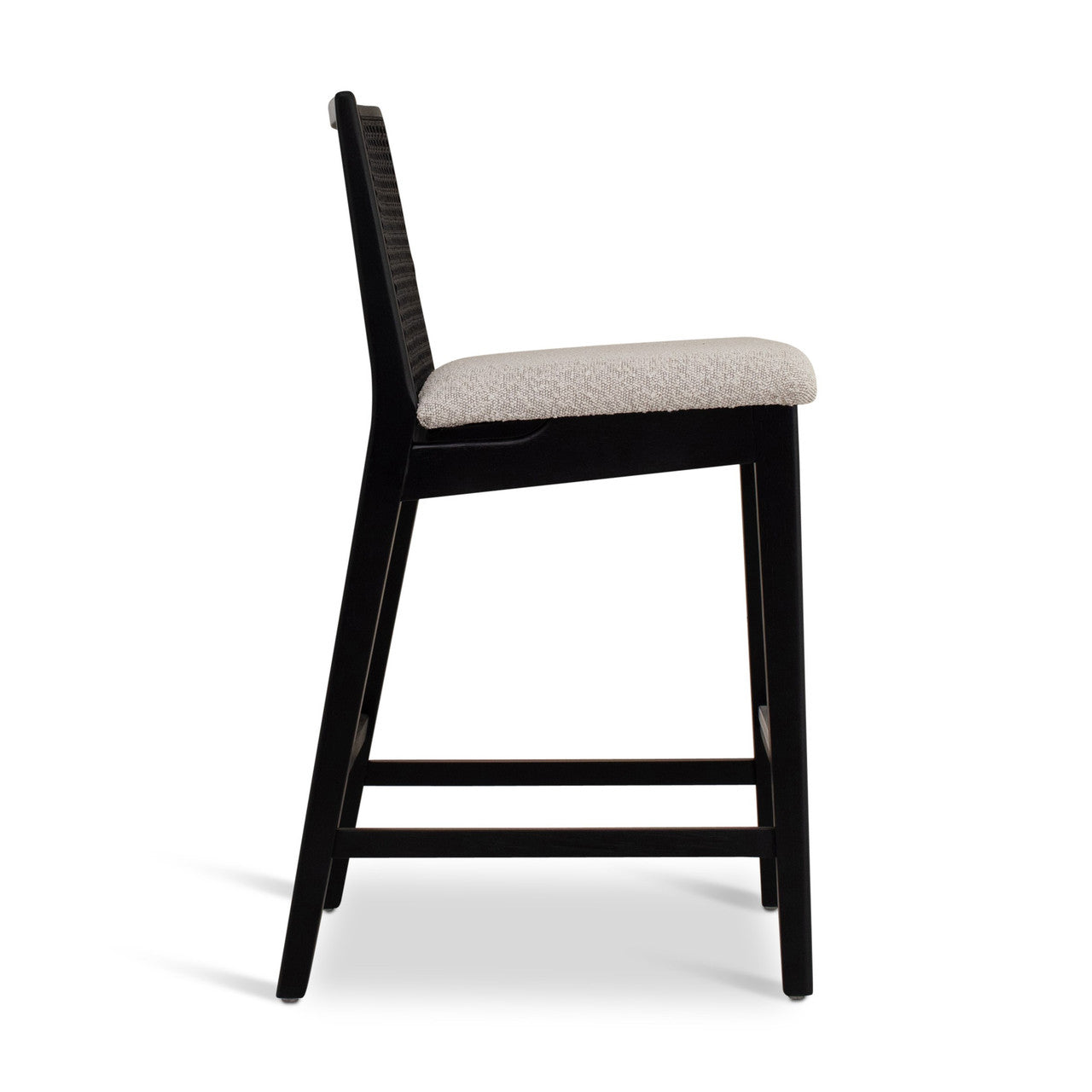 Modern Brazilian - Nardia - Cane Counter Stool - Bouclé Crafted Glaze Seat - Ebano Frame - Ebano Cane Webbing