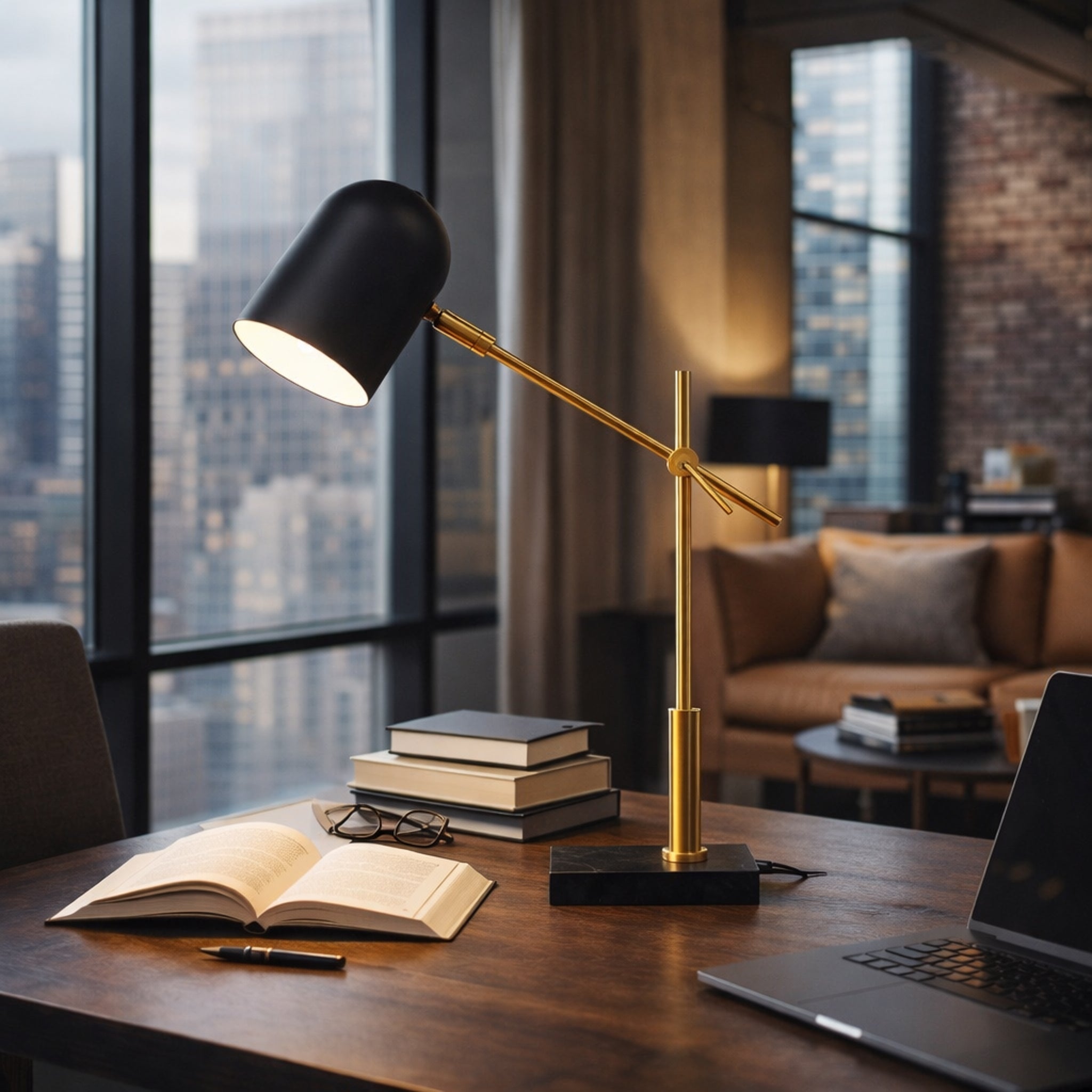 Lumora Table Lamp | Adjustable Black and Gold Desk Lighting