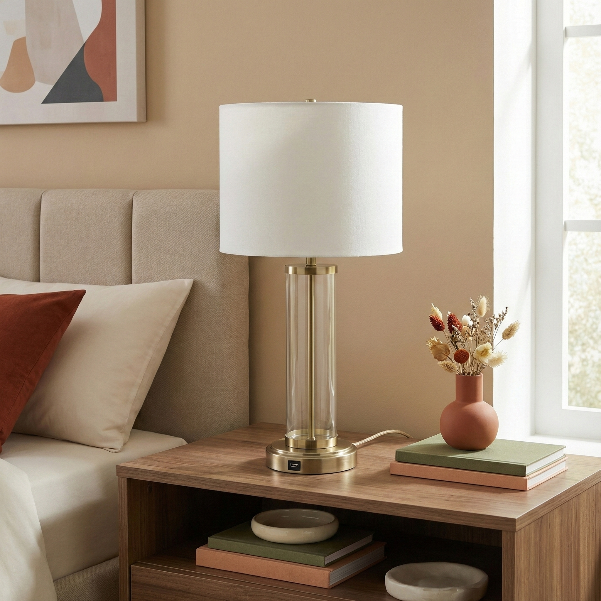 Luna Table Lamp | Brushed Nickel and Clear Glass Body
