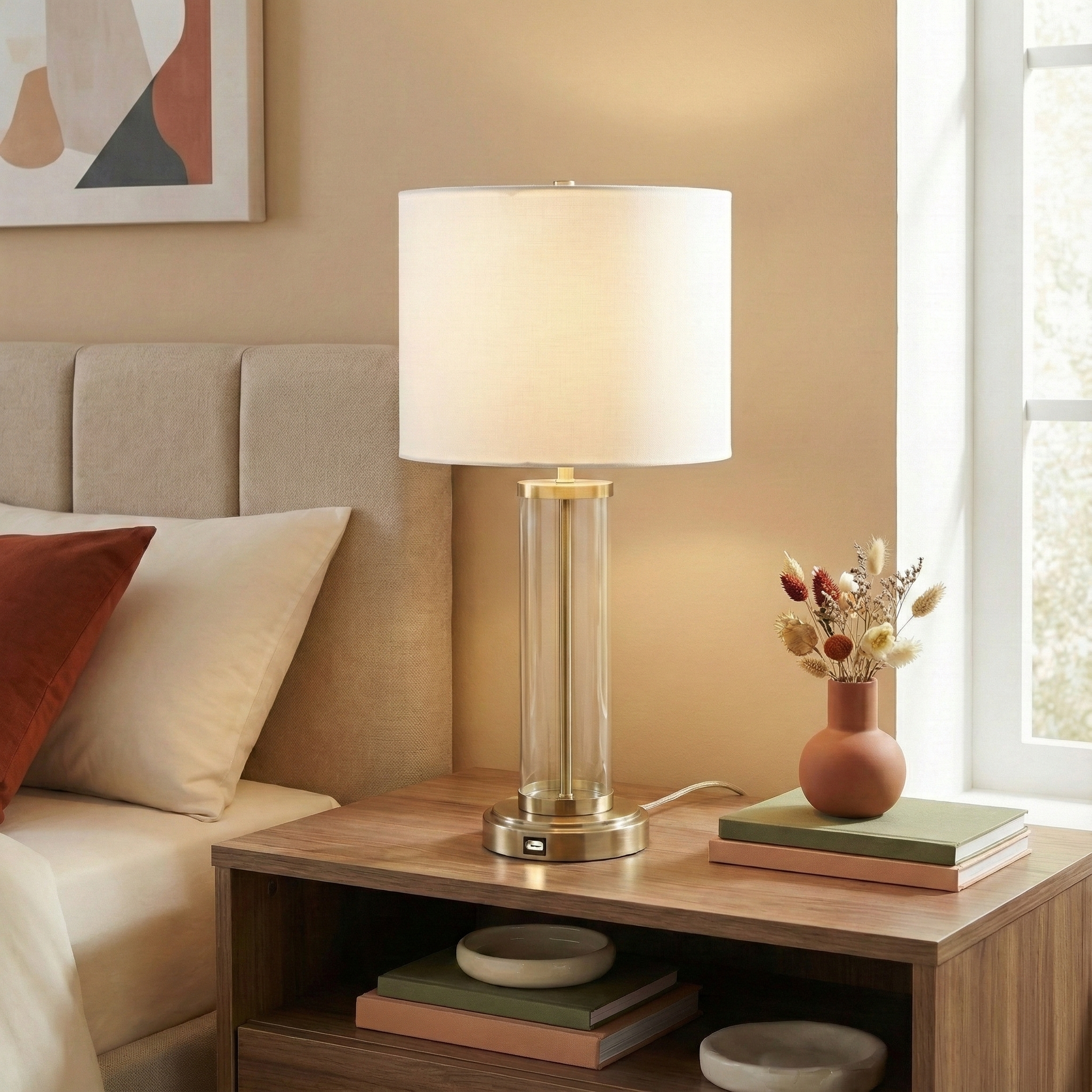 Luna Table Lamp | Brushed Nickel and Clear Glass Body