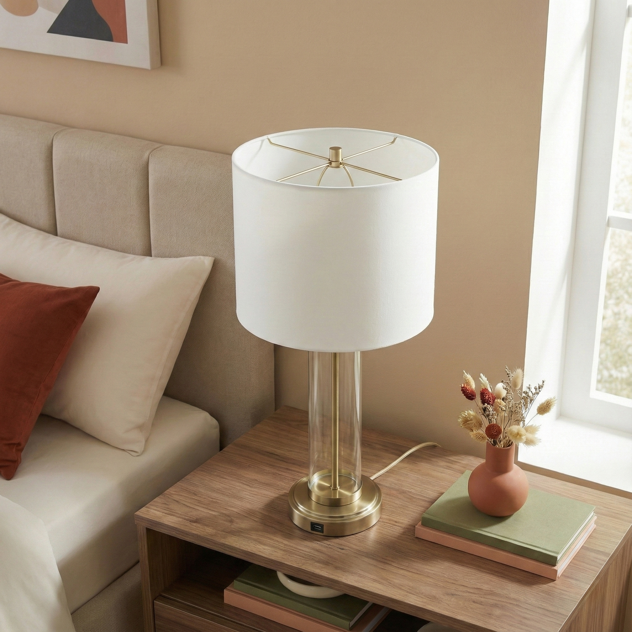 Luna Table Lamp | Brushed Nickel and Clear Glass Body