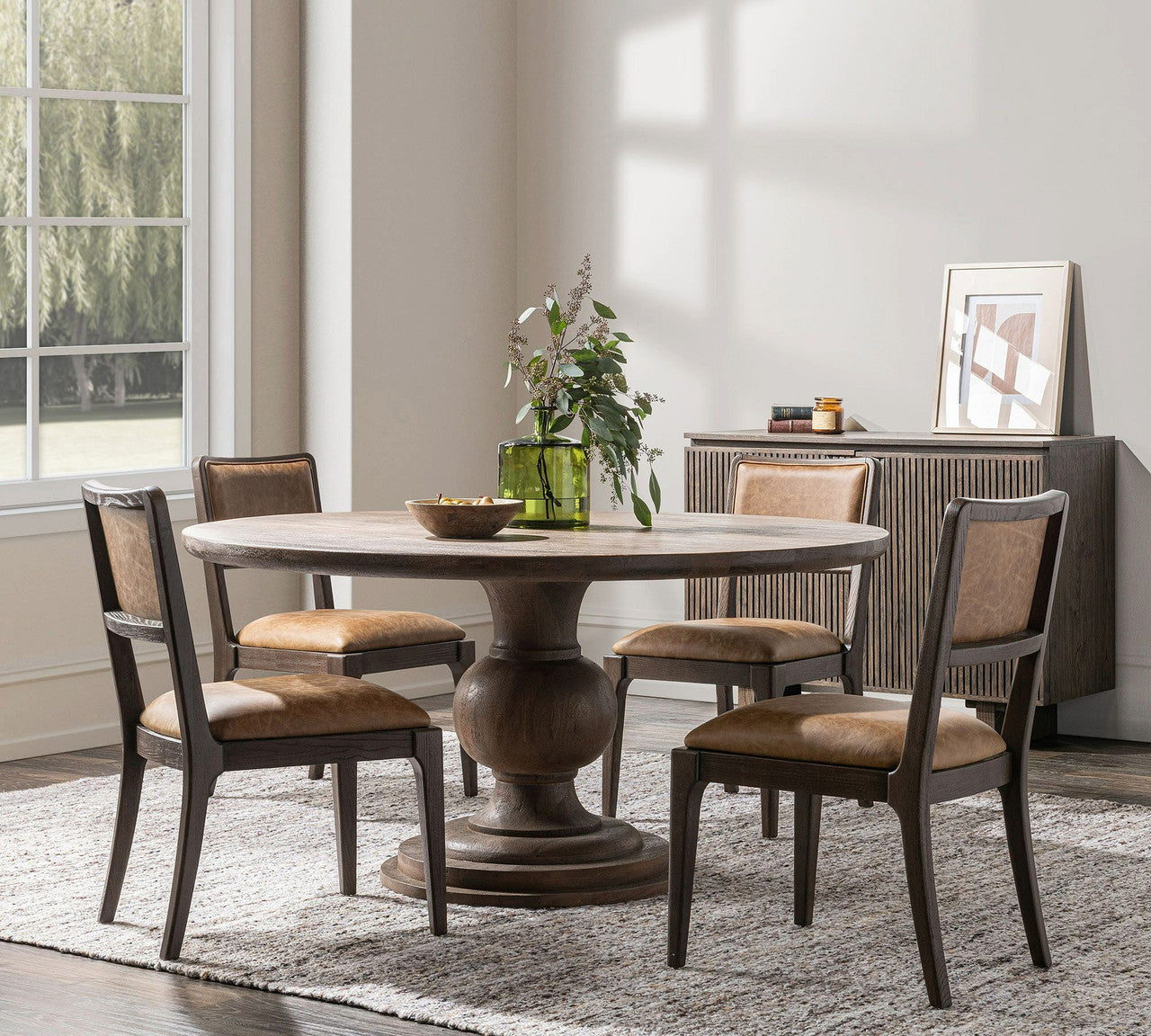 Luna Brown Solid Wood Round Pedestal Dining Table 60"
