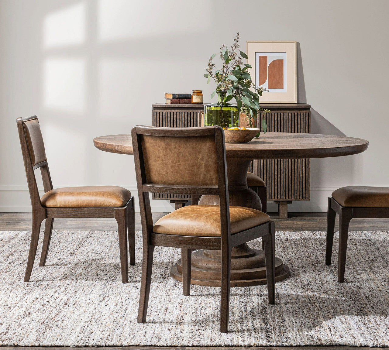 Luna Brown Solid Wood Round Pedestal Dining Table 60"
