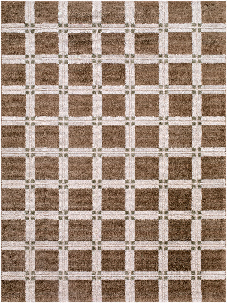 La Luna Dark Brown/Olive Machine Woven Rug - 5'3" x 7'